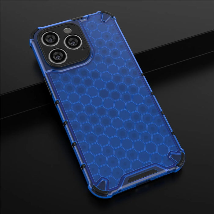 Slim-fit Cell Phone Case for iPhone 15 Pro Max , Honeycomb Texture TPU+PC Phone Shell Cover - Blue - 5