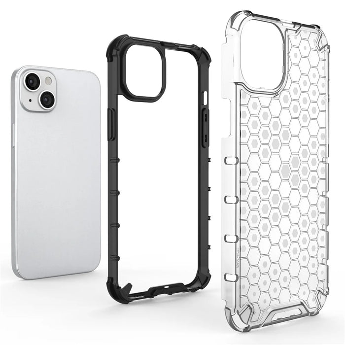 Phone Case For iPhone 15 Plus , TPU+PC Phone Shell Honeycomb Texture Back Cover - Black - 2