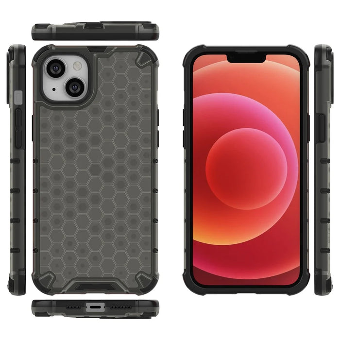 Phone Case For iPhone 15 Plus , TPU+PC Phone Shell Honeycomb Texture Back Cover - Black - 6