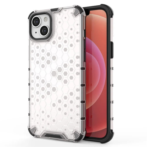 For iPhone 15 TPU+PC Protective Phone Case Honeycomb Texture Shockproof Cover - Grey - 1