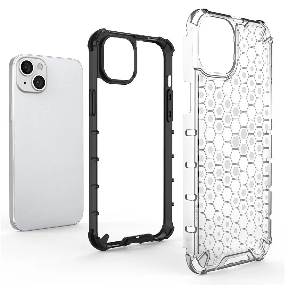 For iPhone 15 TPU+PC Protective Phone Case Honeycomb Texture Shockproof Cover - Grey - 2