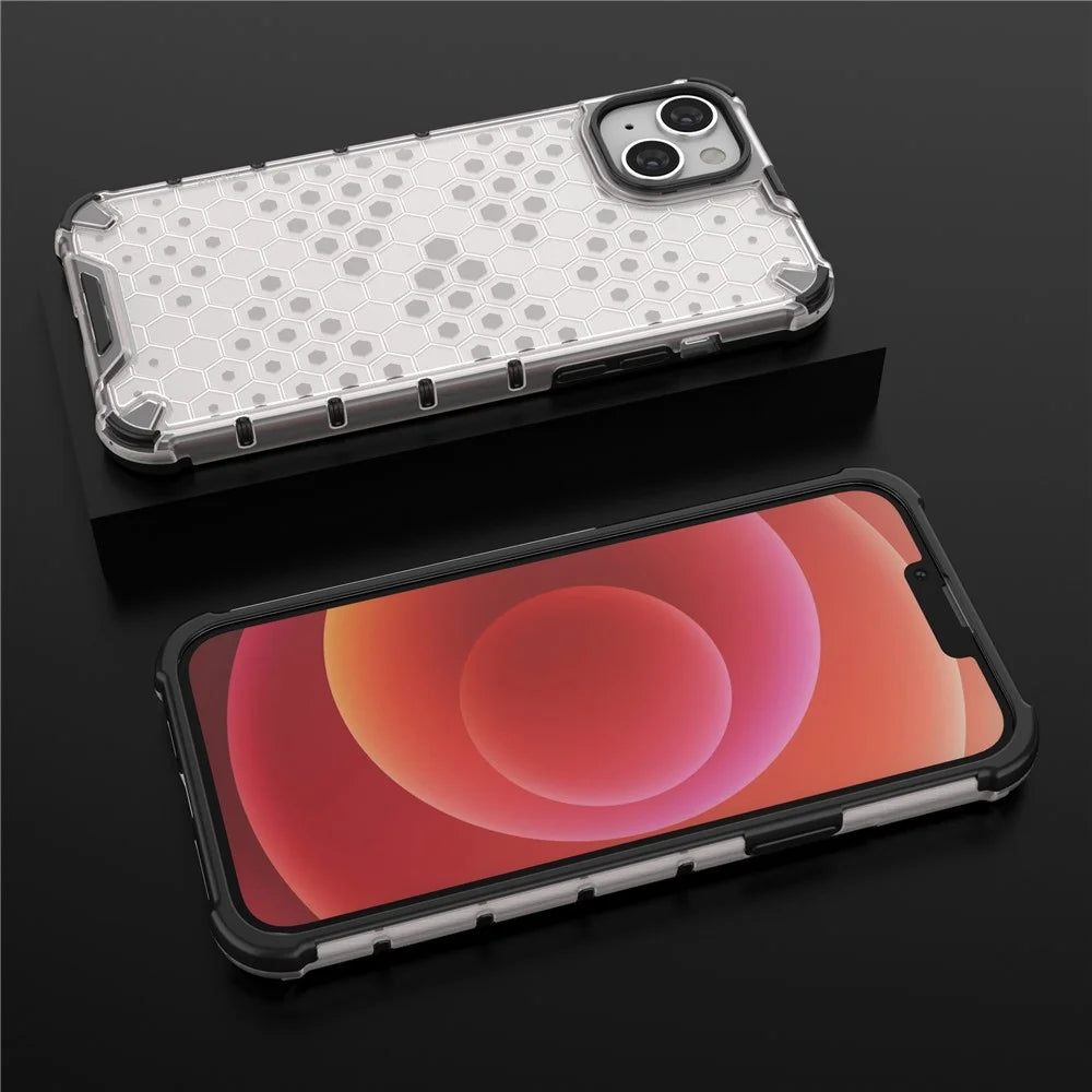 For iPhone 15 TPU+PC Protective Phone Case Honeycomb Texture Shockproof Cover - Grey - 4