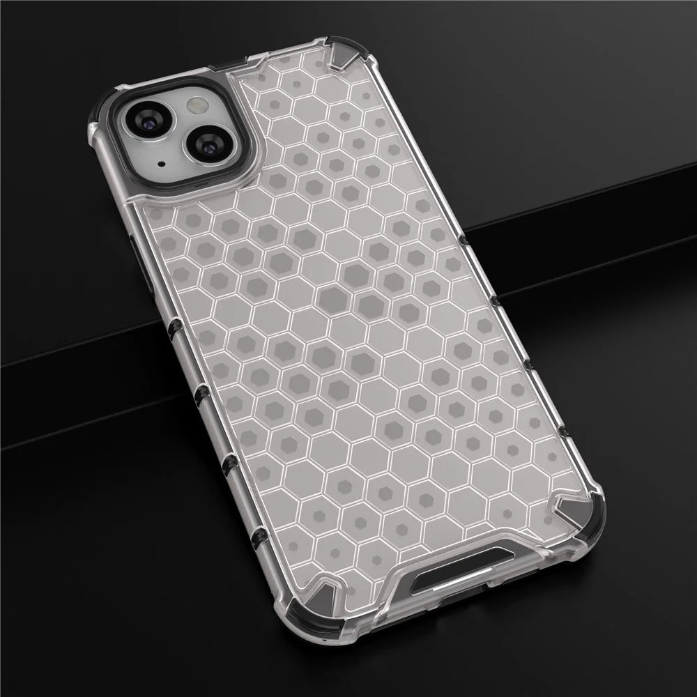 For iPhone 15 TPU+PC Protective Phone Case Honeycomb Texture Shockproof Cover - Grey - 5