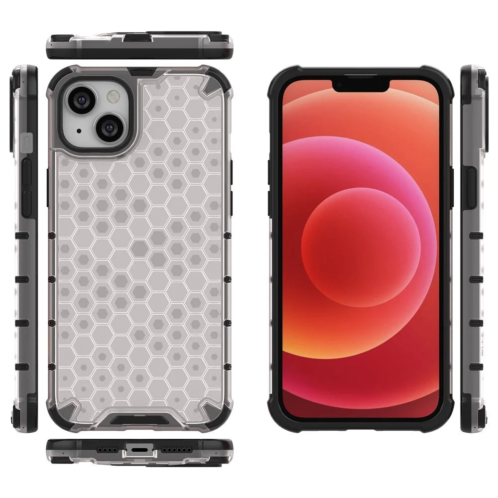 For iPhone 15 TPU+PC Protective Phone Case Honeycomb Texture Shockproof Cover - Grey - 6