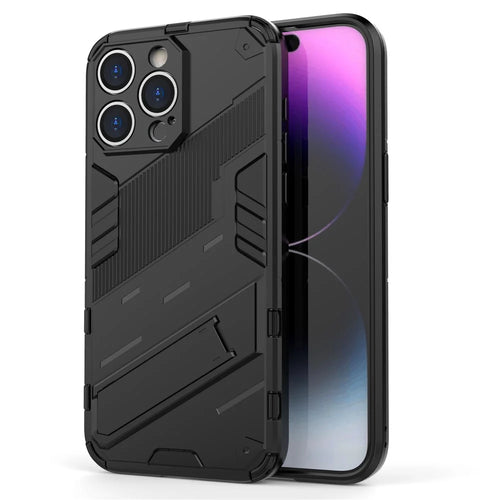 For iPhone 15 Pro Anti-Scratch PC+TPU Back Cover Dustproof Kickstand Phone Case - Black - 1