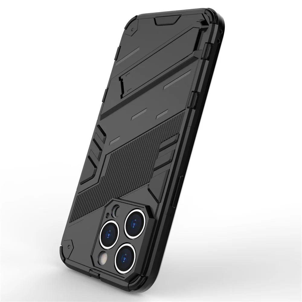 For iPhone 15 Pro Anti-Scratch PC+TPU Back Cover Dustproof Kickstand Phone Case - Black - 4
