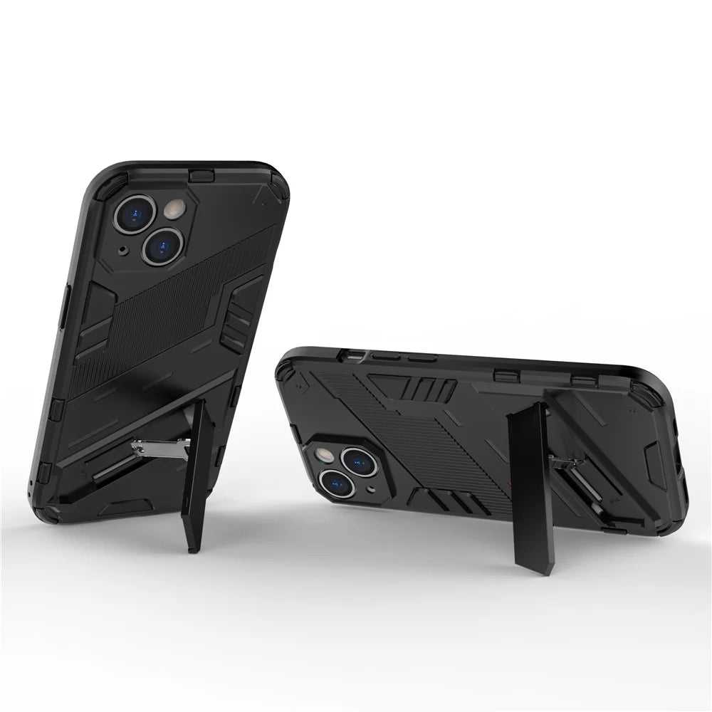 For iPhone 15 Plus Cell Phone Case PC+TPU Back Cover with Kickstand Drop Protection Shell - Black - 2