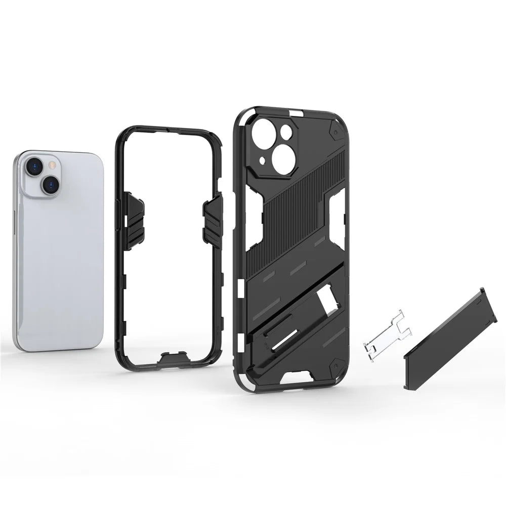 For iPhone 15 Plus Cell Phone Case PC+TPU Back Cover with Kickstand Drop Protection Shell - Black - 3