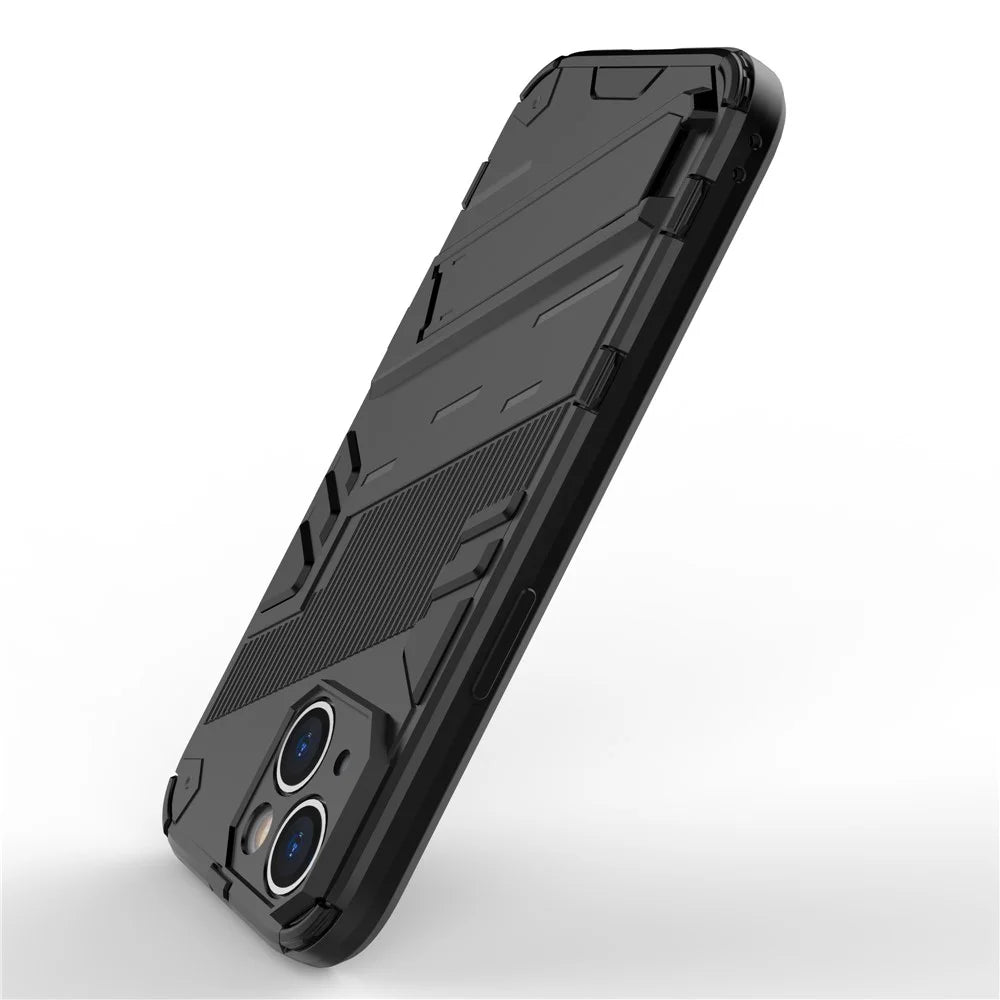 For iPhone 15 Plus Cell Phone Case PC+TPU Back Cover with Kickstand Drop Protection Shell - Black - 4