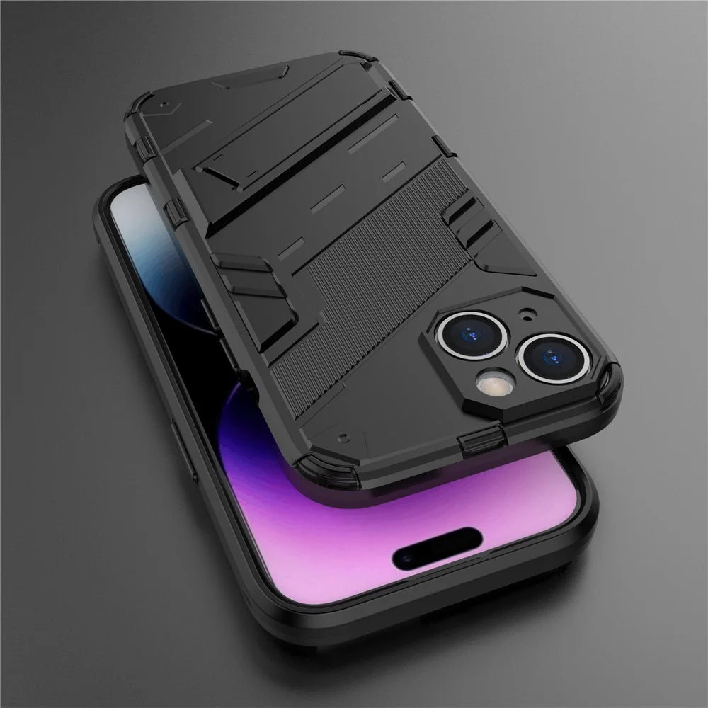 For iPhone 15 Plus Cell Phone Case PC+TPU Back Cover with Kickstand Drop Protection Shell - Black - 5