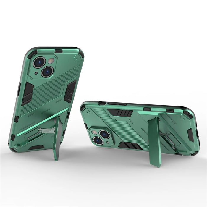 For iPhone 15 Drop Protection Phone Case PC+TPU Back Cover with Kickstand - Green - 2