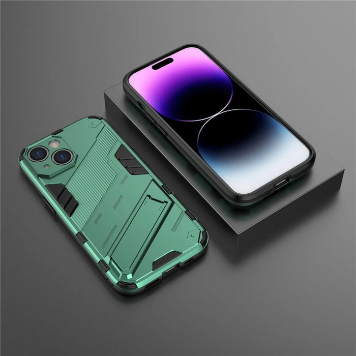 For iPhone 15 Drop Protection Phone Case PC+TPU Back Cover with Kickstand - Green - 6