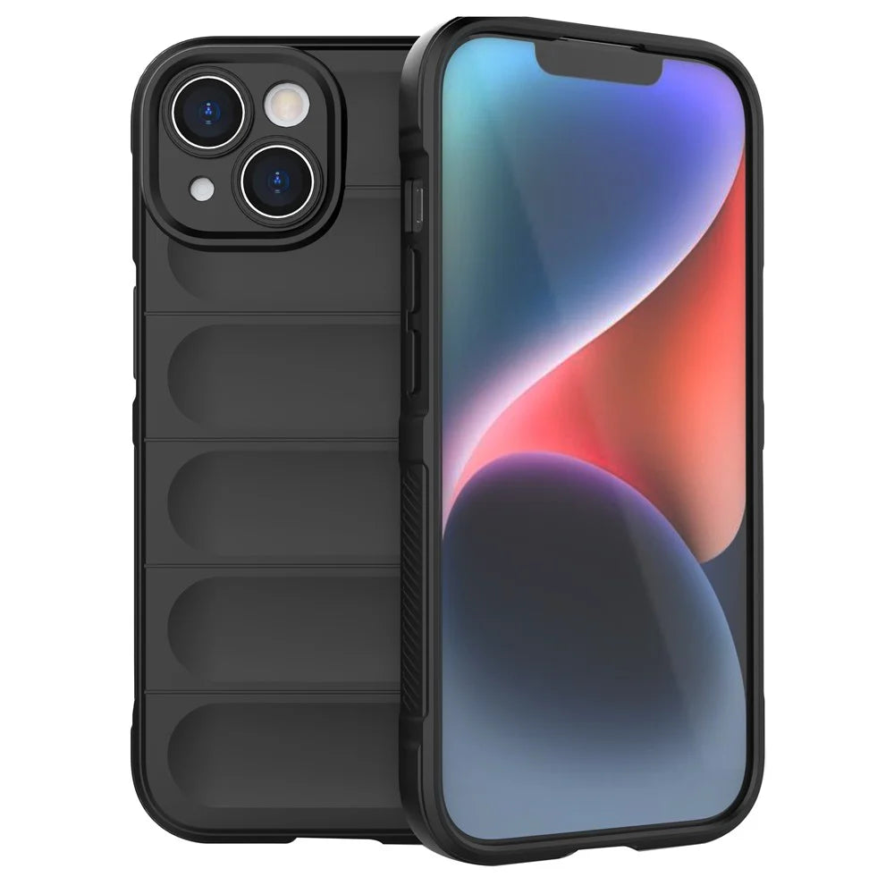 For iPhone 15 Soft TPU Cell Phone Case Anti-drop Rugged Phone Back Cover - Black - 1