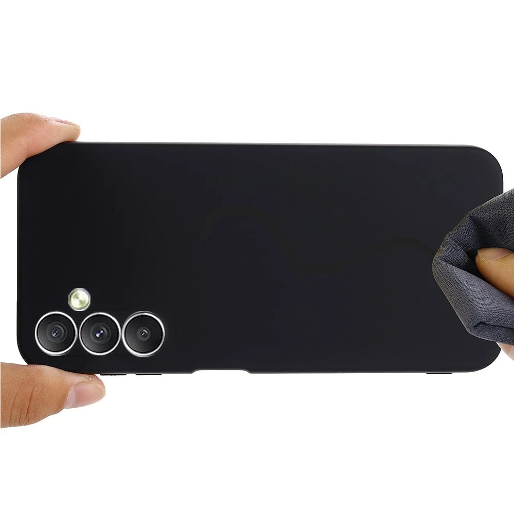 For Samsung Galaxy F34 5G / M34 5G Liquid Silicone Phone Case Soft Lining Shockproof Cover with Strap - Black - 5
