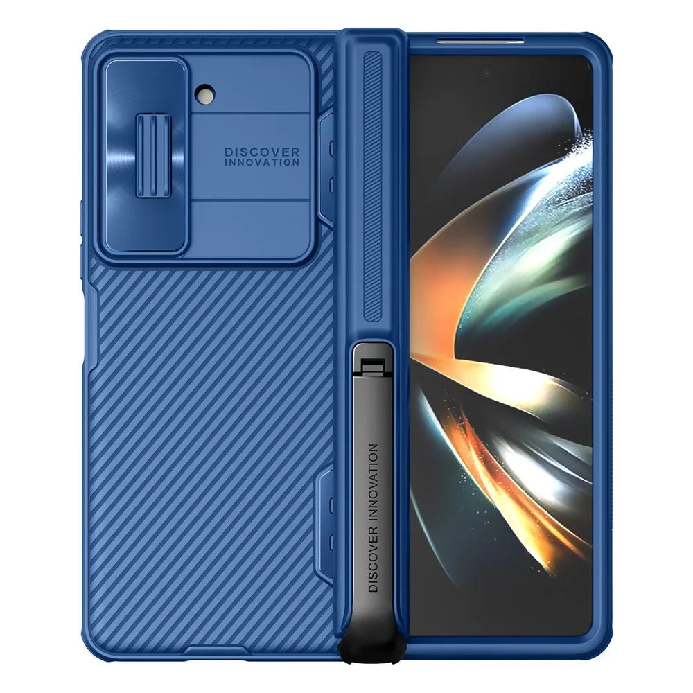 NILLKIN CamShield Fold Case for Samsung Galaxy Z Fold5 5G TPU+PC Phone Cover Slide Camera Protection Kickstand Shell - Blue - 1