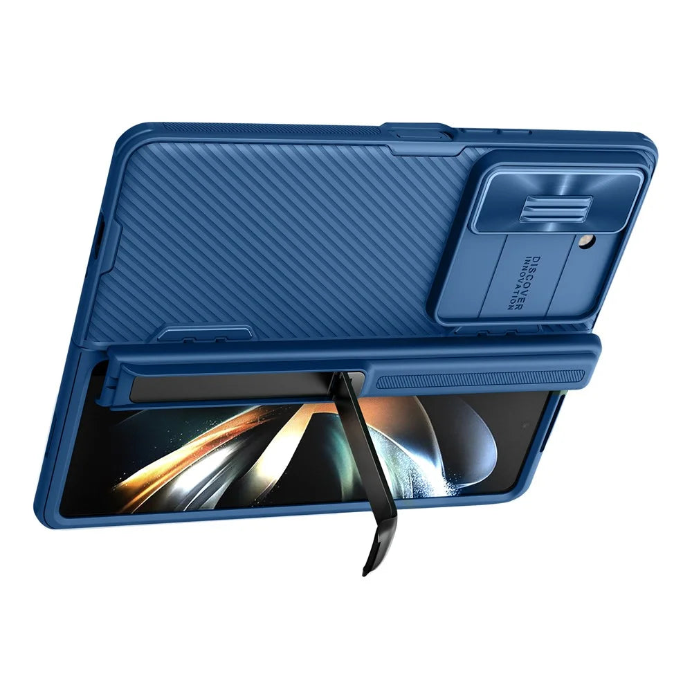 NILLKIN CamShield Fold Case for Samsung Galaxy Z Fold5 5G TPU+PC Phone Cover Slide Camera Protection Kickstand Shell - Blue - 3
