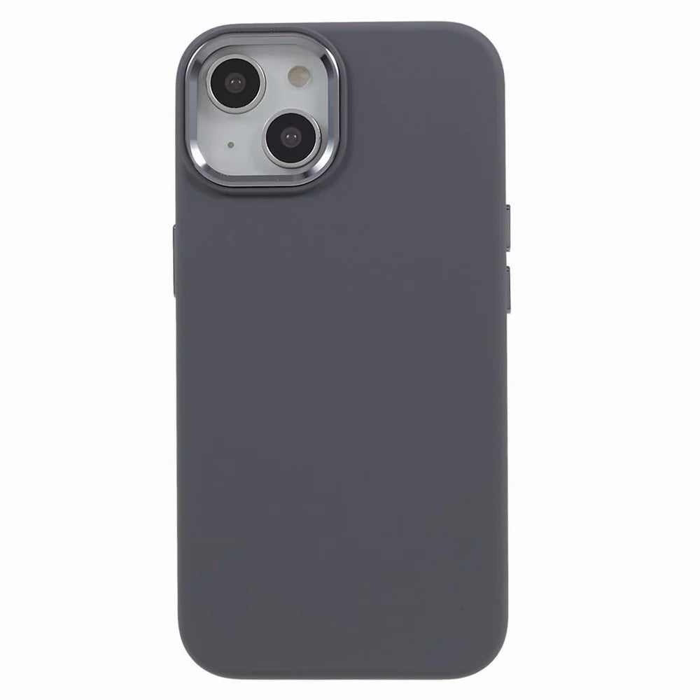 Liquid Silicone+PC Phone Case for iPhone 15 , Aluminum Alloy Camera Frame Back Cover - Charcoal Grey - 1