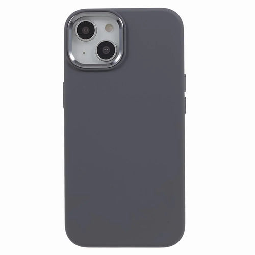 Liquid Silicone+PC Phone Case for iPhone 15 , Aluminum Alloy Camera Frame Back Cover - Charcoal Grey - 1