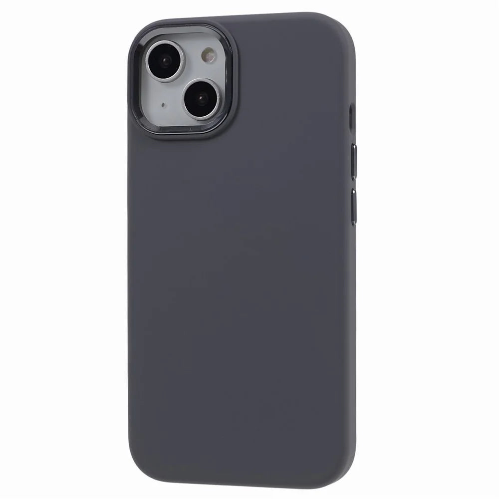 Liquid Silicone+PC Phone Case for iPhone 15 , Aluminum Alloy Camera Frame Back Cover - Charcoal Grey - 3
