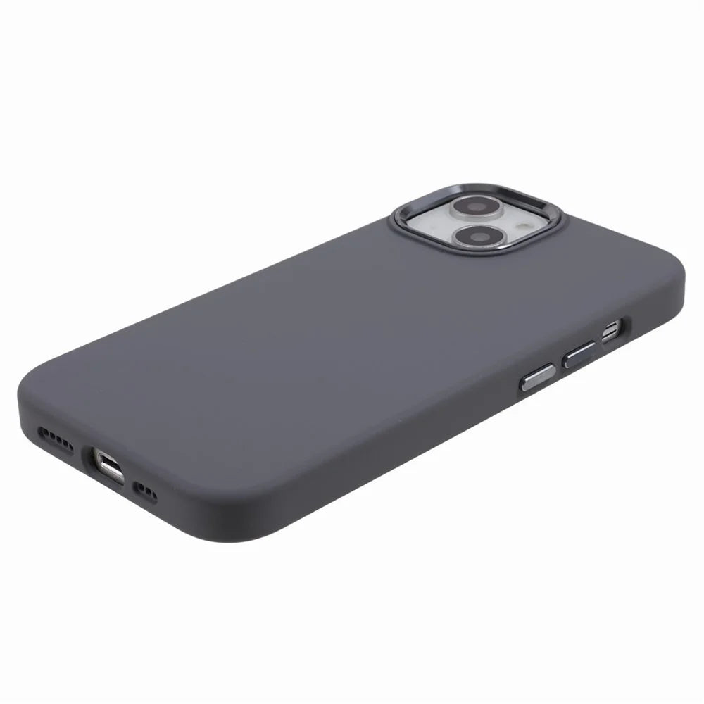 Liquid Silicone+PC Phone Case for iPhone 15 , Aluminum Alloy Camera Frame Back Cover - Charcoal Grey - 4
