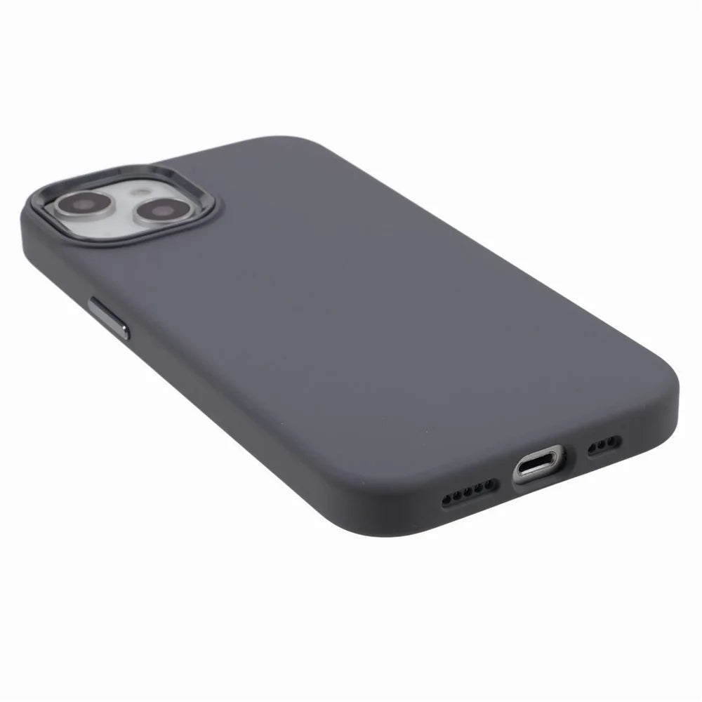 Liquid Silicone+PC Phone Case for iPhone 15 , Aluminum Alloy Camera Frame Back Cover - Charcoal Grey - 5