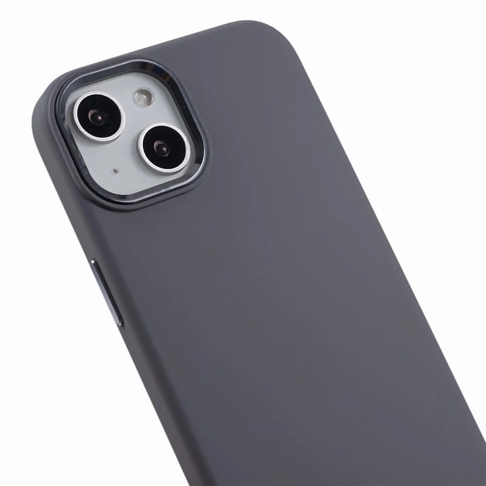 Liquid Silicone+PC Phone Case for iPhone 15 , Aluminum Alloy Camera Frame Back Cover - Charcoal Grey - 7
