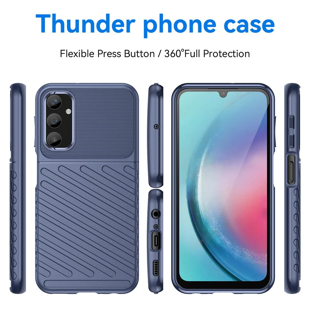 Thunder Series For Samsung Galaxy A25 5G (Global) (161.0 x 76.5 x 8.3mm) Twill Texture TPU Phone Cover Thicken Anti-drop Phone Case - Blue - 3