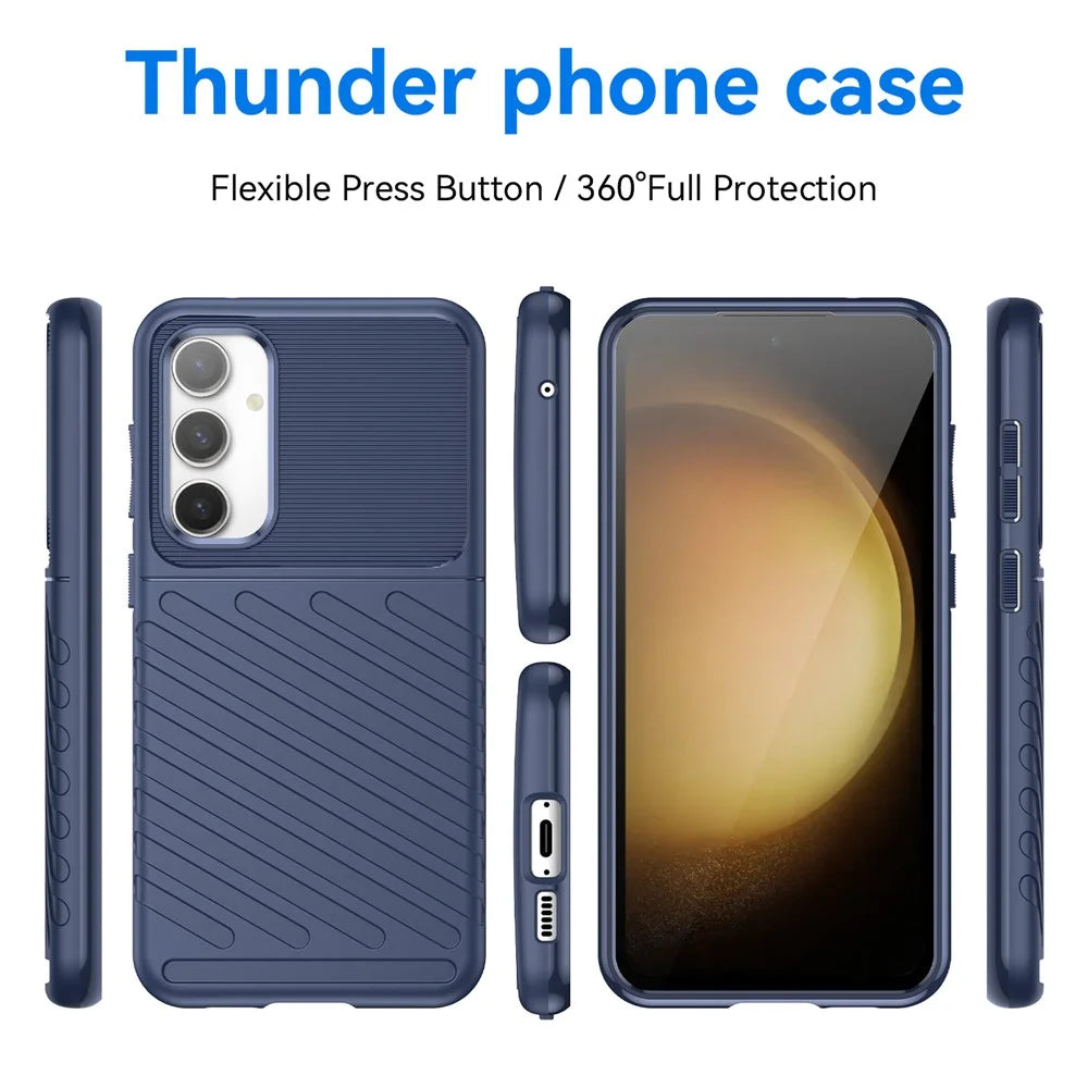 Thicken TPU Phone Case for Samsung Galaxy S23 FE , Thunder Series Twill Texture Protective Cover - Blue - 3