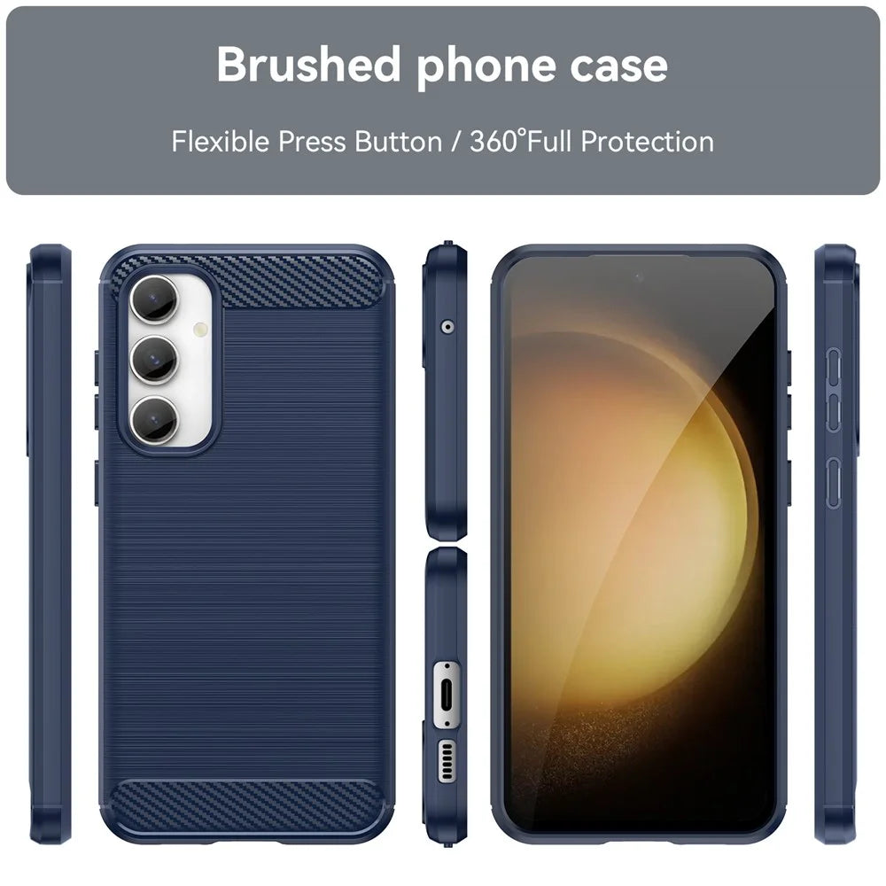 For Samsung Galaxy S23 FE Soft TPU Brushed Phone Case Carbon Fiber Texture Phone Back Cover - Blue - 2
