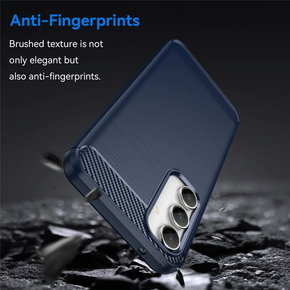 For Samsung Galaxy S23 FE Soft TPU Brushed Phone Case Carbon Fiber Texture Phone Back Cover - Blue - 3