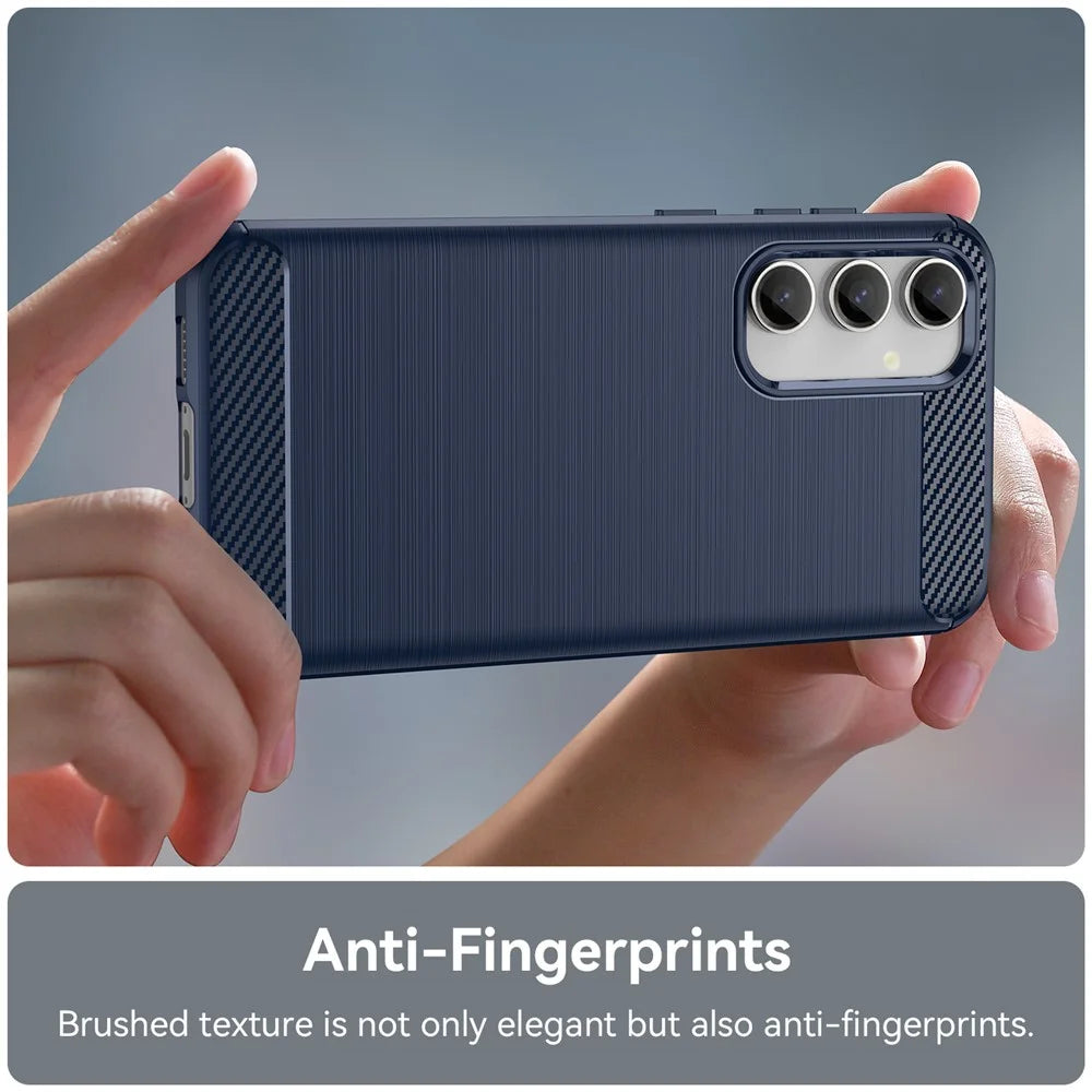 For Samsung Galaxy S23 FE Soft TPU Brushed Phone Case Carbon Fiber Texture Phone Back Cover - Blue - 5