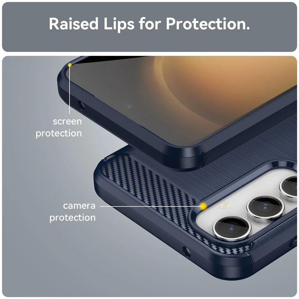 For Samsung Galaxy S23 FE Soft TPU Brushed Phone Case Carbon Fiber Texture Phone Back Cover - Blue - 6