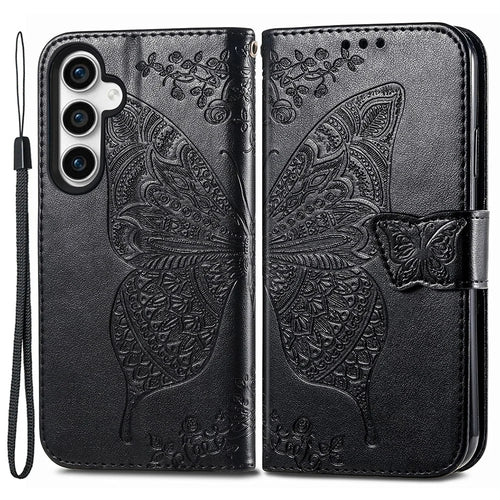 For Samsung Galaxy S23 FE PU Leather Phone Case Butterfly Imprinted Wallet Stand Phone Cover - Black - 1