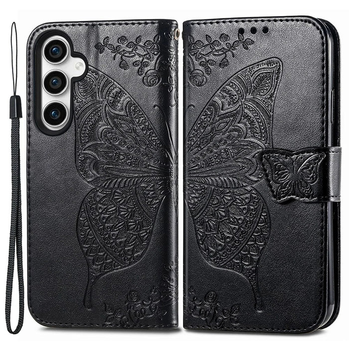 For Samsung Galaxy S23 FE PU Leather Phone Case Butterfly Imprinted Wallet Stand Phone Cover - Black - 1