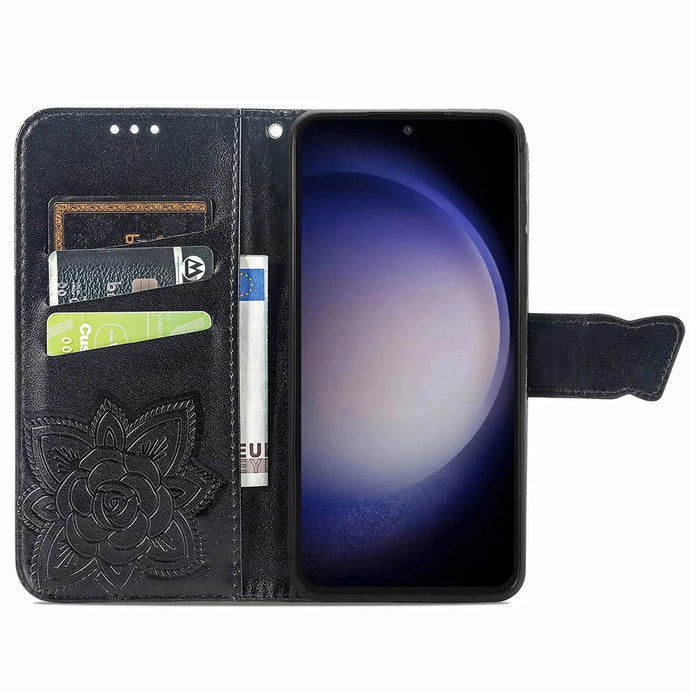 For Samsung Galaxy S23 FE PU Leather Phone Case Butterfly Imprinted Wallet Stand Phone Cover - Black - 2