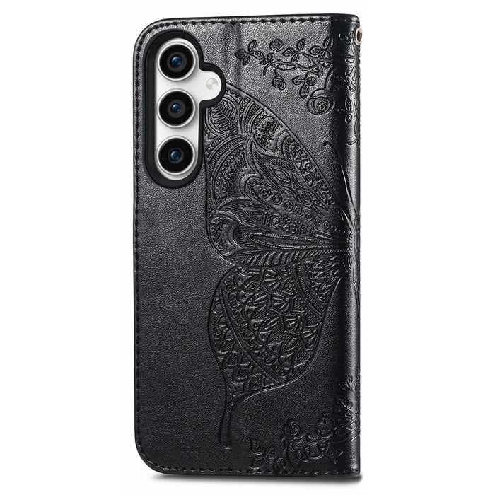 For Samsung Galaxy S23 FE PU Leather Phone Case Butterfly Imprinted Wallet Stand Phone Cover - Black - 4