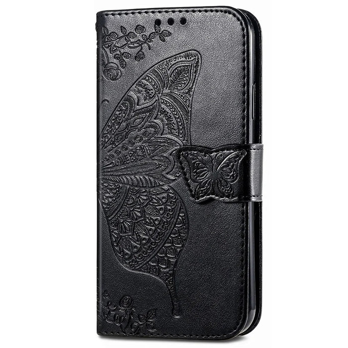 For Samsung Galaxy S23 FE PU Leather Phone Case Butterfly Imprinted Wallet Stand Phone Cover - Black - 5