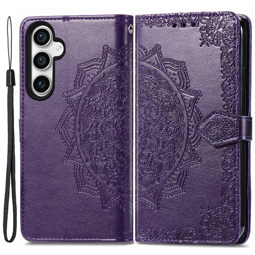 For Samsung Galaxy S23 FE PU Leather Phone Case Embossed Mandala Pattern Stand Wallet Phone Cover - Purple - 1