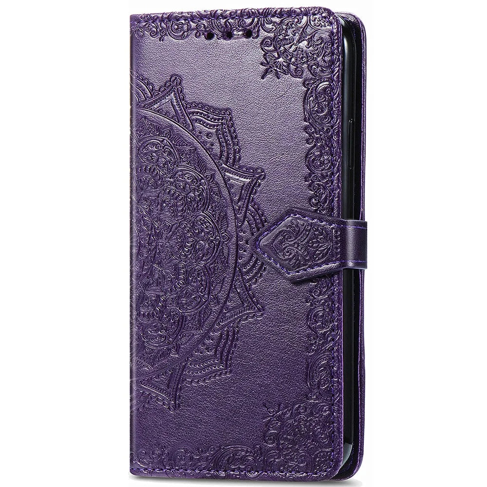 For Samsung Galaxy S23 FE PU Leather Phone Case Embossed Mandala Pattern Stand Wallet Phone Cover - Purple - 4