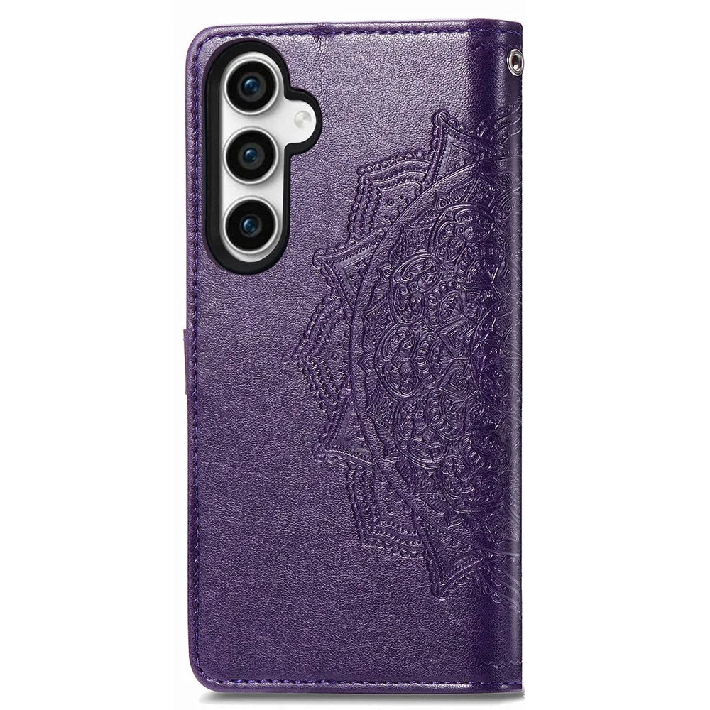 For Samsung Galaxy S23 FE PU Leather Phone Case Embossed Mandala Pattern Stand Wallet Phone Cover - Purple - 5