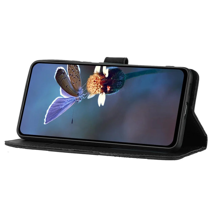 For Samsung Galaxy S23 FE PU Leather Flowers Imprinted Phone Case Shockproof Stand Wallet Cover - Black - 4