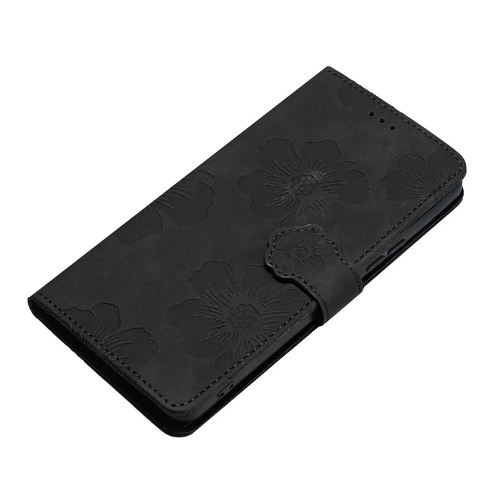 For Samsung Galaxy S23 FE PU Leather Flowers Imprinted Phone Case Shockproof Stand Wallet Cover - Black - 5