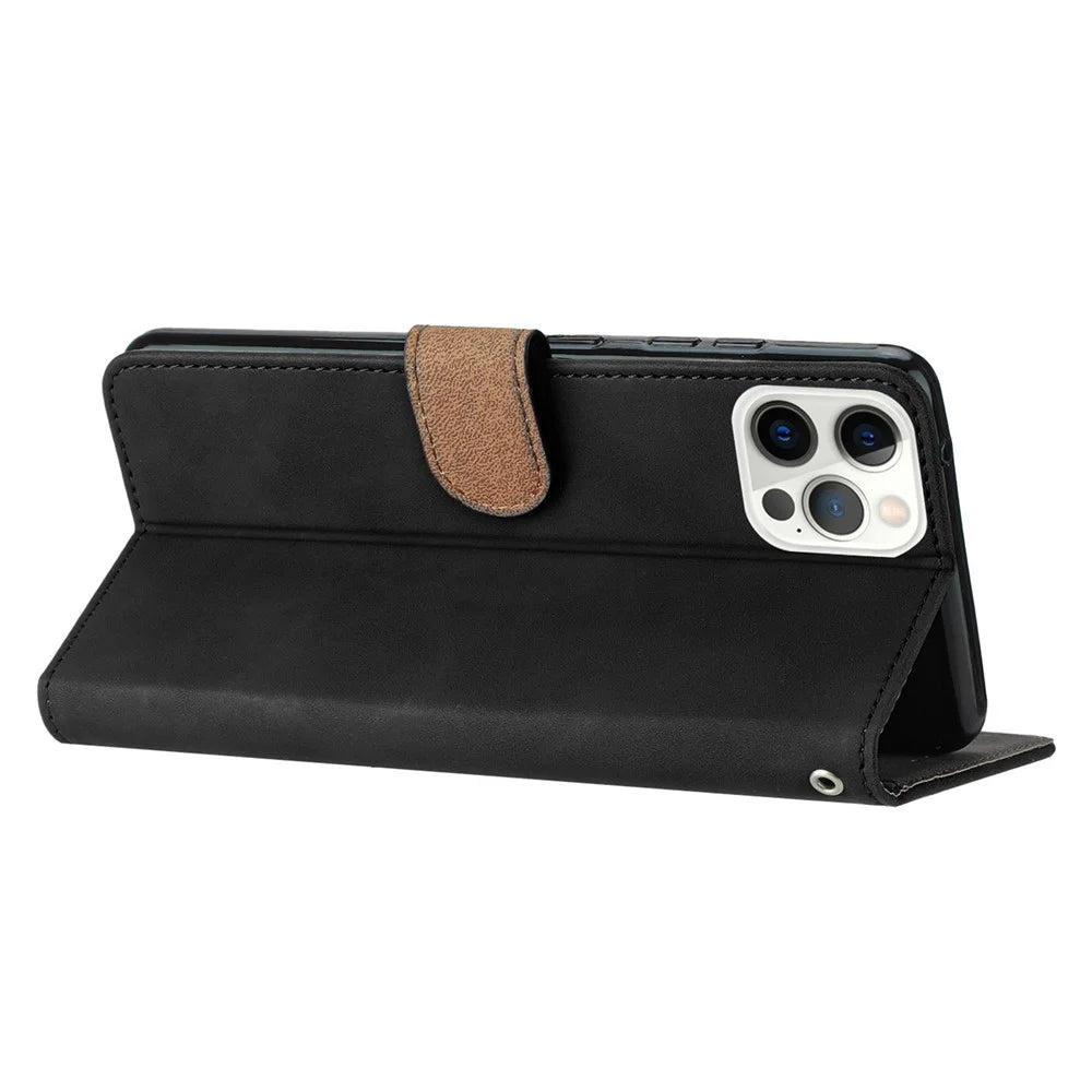 Phone Case for iPhone 15 Pro Imprinted Butterfly PU Leather Wallet Flip Stand Phone Shell Cover - Black - 4