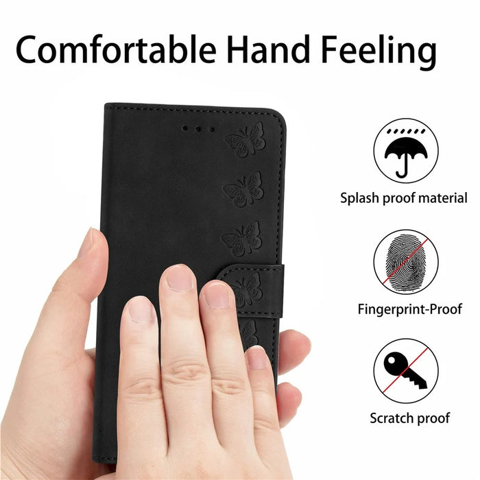 Anti-Scratch Phone Cover for iPhone 15 Pro Max , PU Leather Wallet Stand Imprinted Butterfly Phone Case - Black - 6