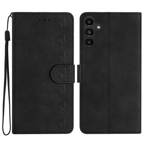 For Samsung Galaxy S23 FE Imprinted Butterfly Phone Cover PU Leather Wallet Flip Stand Cell Phone Case - Black - 1