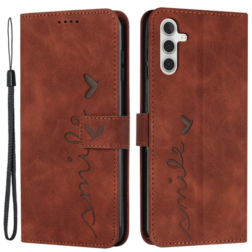 For Samsung Galaxy S23 FE Skin-touch PU Leather Imprinted Cover Flip Stand Wallet Phone Case with Strap - Brown - 1
