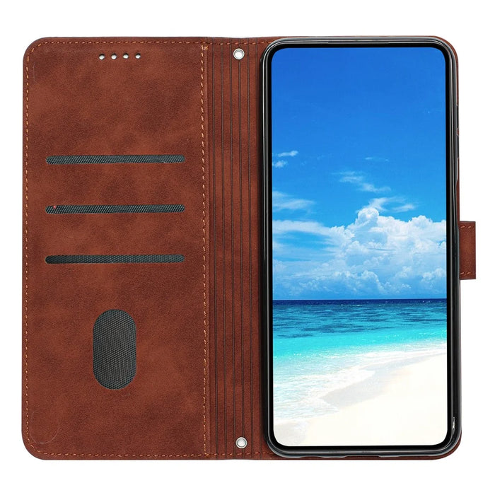For Samsung Galaxy S23 FE Skin-touch PU Leather Imprinted Cover Flip Stand Wallet Phone Case with Strap - Brown - 2