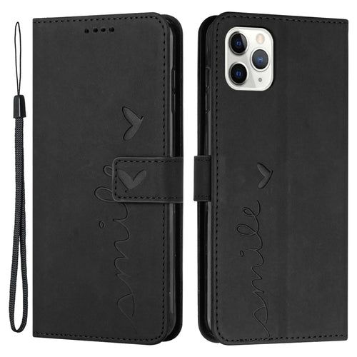For iPhone 15 Pro Anti-scratch Heart Imprinted Phone Leather Case Wallet Stand Phone Cover - Black - 1