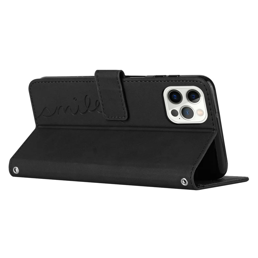 For iPhone 15 Pro Anti-scratch Heart Imprinted Phone Leather Case Wallet Stand Phone Cover - Black - 3