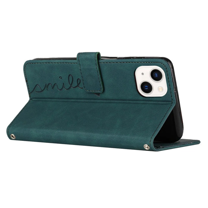 PU Leather Wallet Case for iPhone 15 , Stand Heart Imprinted Protective Phone Cover - Green - 3
